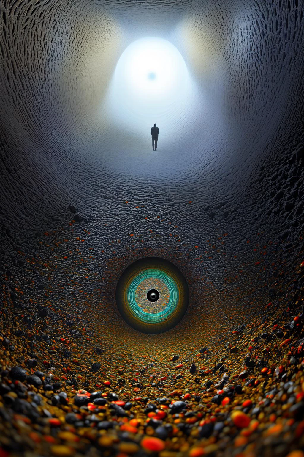 a man hide in the noise, abstract art, mineralogical fractal, wet petals, dark room, countless display, spectris machina, photorealistic surrealism collage, best quality, masterpiece