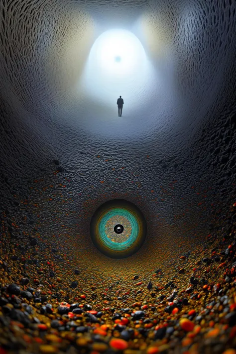 a man hide in the noise, abstract art, mineralogical fractal, wet petals, dark room, countless display, spectris machina, photorealistic surrealism collage, best quality, masterpiece