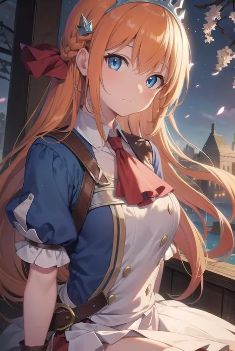 pecorine, <lyco:pecorine-lyco-nochekaiser:1>,
pecorine, blue eyes, hair ornament, long hair, orange hair, tiara, braid, hair braid,
BREAK arm belt, armor, ascot, blue socks, boots, dress, gloves, hair ornament, open clothes, open dress, pauldrons, pleated skirt, puffy short sleeves, puffy sleeves, red ascot, red skirt, short sleeves, shoulder armor, single pauldron, skirt, socks, white dress, white footwear, white gloves,
BREAK looking at viewer, full body,
BREAK outdoors,
BREAK <lyco:GoodHands-beta2:1>, (masterpiece:1.2), best quality, high resolution, unity 8k wallpaper, (illustration:0.8), (beautiful detailed eyes:1.6), extremely detailed face, perfect lighting, extremely detailed CG, (perfect hands, perfect anatomy),