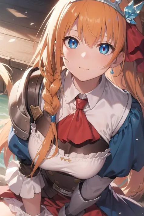 pecorine, <lyco:pecorine-lyco-nochekaiser:1>,
pecorine, blue eyes, hair ornament, long hair, orange hair, tiara, braid, hair braid,
BREAK arm belt, armor, ascot, blue socks, boots, dress, gloves, hair ornament, open clothes, open dress, pauldrons, pleated skirt, puffy short sleeves, puffy sleeves, red ascot, red skirt, short sleeves, shoulder armor, single pauldron, skirt, socks, white dress, white footwear, white gloves,
BREAK looking at viewer, full body,
BREAK outdoors,
BREAK <lyco:GoodHands-beta2:1>, (masterpiece:1.2), best quality, high resolution, unity 8k wallpaper, (illustration:0.8), (beautiful detailed eyes:1.6), extremely detailed face, perfect lighting, extremely detailed CG, (perfect hands, perfect anatomy),