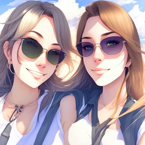 anime Cinematic lighting, Attractive Women that wear sunglasses, Summer season Selfies (SummerSelfie style:1) <lora:djzSummerSelfie:0.8)
