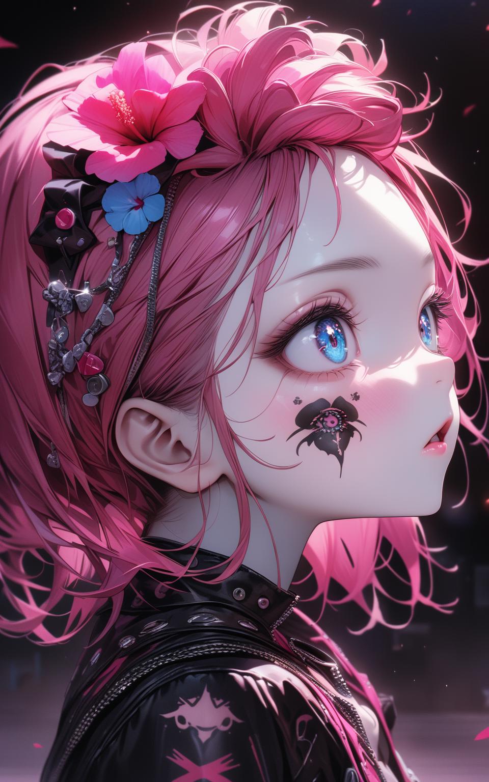 A girl with pink hair and a flower in her hair - SeaArt AI