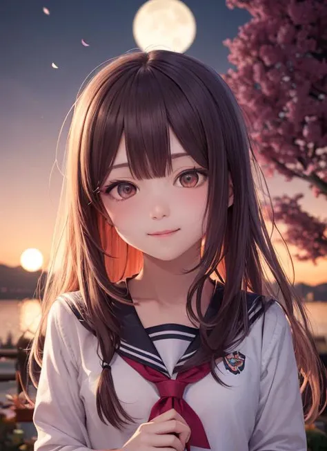 masterpiece, best quality,
1girl, bangs, blue_sailor_collar, blurry, blurry_foreground, blush, branch, rainbow hair, cherry_blossoms, dango, depth_of_field, eyebrows_visible_through_hair, falling_petals, floral_background, flower, hair_between_eyes, hand_up, holding, holding_flower, in_tree, long_hair, long_sleeves, looking_at_viewer, neckerchief, outdoors, petals, pink_flower, plum_blossoms, yellow_eyes, red_neckerchief, sailor_collar, school_uniform, serafuku, shirt, smile, solo, tree, upper_body, wagashi, white_flower, glowing eyes, big eyes, red uniform, night, bioluminescence, moonlight, black background