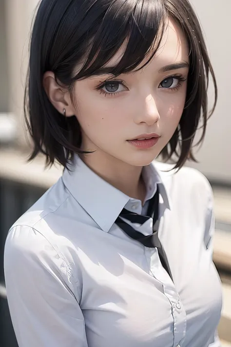 One Japan , Cute Girls, 16 years old, (school uniform), (White shirt), (Navy blue pleated skirt), miniskirt, (red neck tie), Skirt fluttering in the wind, Facing the camera, Are standing, perfection female form, perfection face, Glossy pink lips, Expressive eyes, eye shadow, eyeliner, Huge natural breasts, (Narrow waist), light brown hair, short hair, (floating hair), expressive hair, (over-rim glasses), mole under eye, eyeball, (crying with eyes open), (streaming tear), long eyelashes, (smile while crying), (cowboy shot), UHD, masterpiece, accurate, anatomically correct, textured skin, super detail, high details, high quality, best quality,