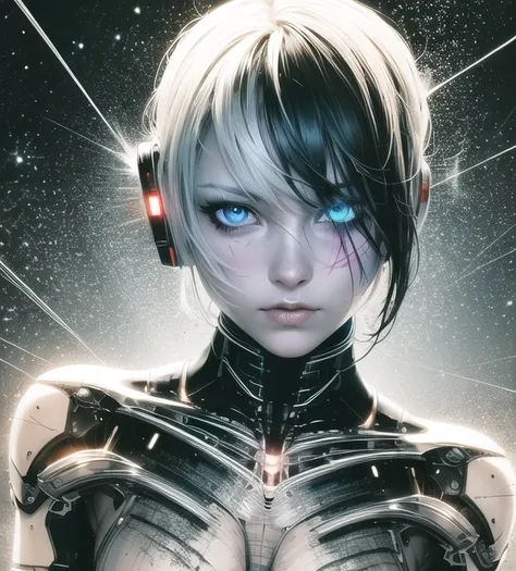 data space, holographic, cosmic, dark energy, (portrait), (adult woman), (1girl, solo), (nude, completely nude), ((small breasts)), ((muscular)), abs, (silver hair, medium hair), (red eyes), (sensual, seductive), freckles, detailed skin, ((landscape, eclipse)), (best quality, high detail), ((masterpiece)),    <lora:Cha - Anna v2.2:1> , (anna of arendelle),