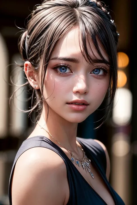 (masterpiece:1.4), ultra high detail, best quality, beautiful lighting, upper body, dress, necklace, real life, 1girl, natural makeup, red gloss lips, ultra detailed face, ultra detailed eyes, azure eyes, medium eyelashes, skin pores, intricate, high detail, sharp focus, dramatic, beautiful girl, (RAW photo, 8k uhd, film grain), caustics, subsurface scattering, reflections, smile, <lora:add_detail:1>