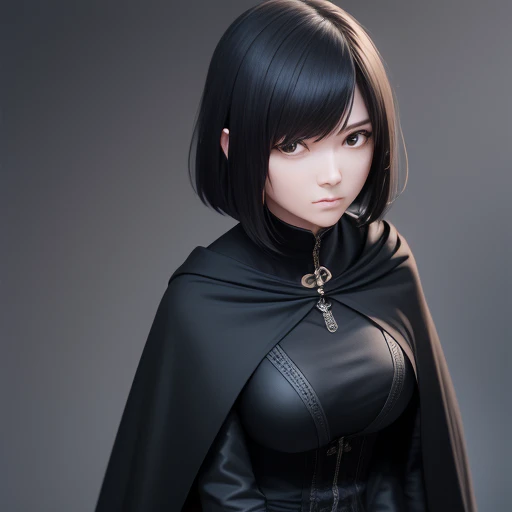 female spy, spying from above, wear half mask, short hair, menacing, black hair, medieval cloak, black cloak, night sky, dark background, dark ambience, 
(from_above: 1.3),from_above: 1.3, top-down view, (extremely detailed CG unity 8k wallpaper), (extremely detailed CG unity 8k wallpaper),Intricate, High Detail, Sharp focus, dramatic, photorealistic