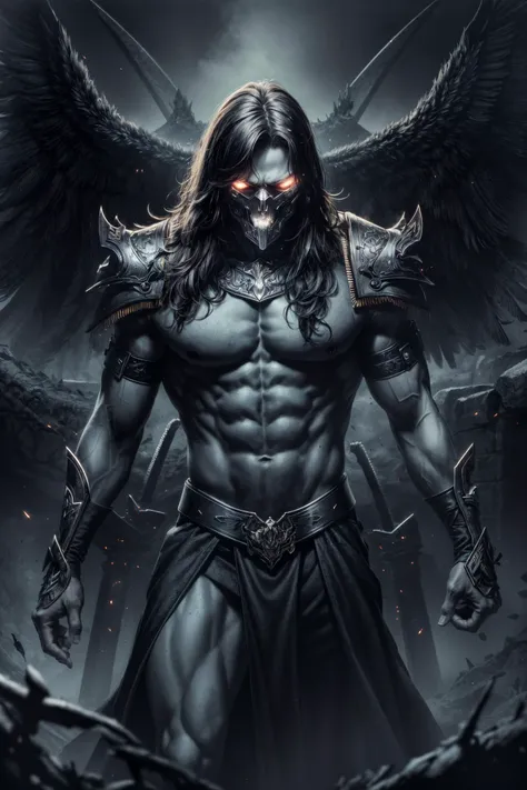 (The fallen one, Dark sacrifice of the seventh hell, Comic book Cover,),
(best quality, high quality, absurdres, intricate detail, masterpiece, cinematic, moody, dramatic), highly detailed, photorealistic, sharp focus, motion blur, film grain, noise, lens effects,
<lora:add_detail:0.75>