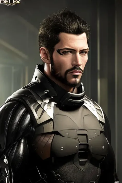 (masterpiece, top quality, best quality, official art, beautiful, detailed, aesthetic:1.2), <lora:adam_jensen-20:0.7>, jensen_dx, solo, looking at viewer, short hair, black hair, upper body, bodysuit, muscular male, beard, black bodysuit realistic, Absurdres, hdr, ultra detailed illustration, extremely detailed face, RAW photo, skin pores, trending on deviantart,