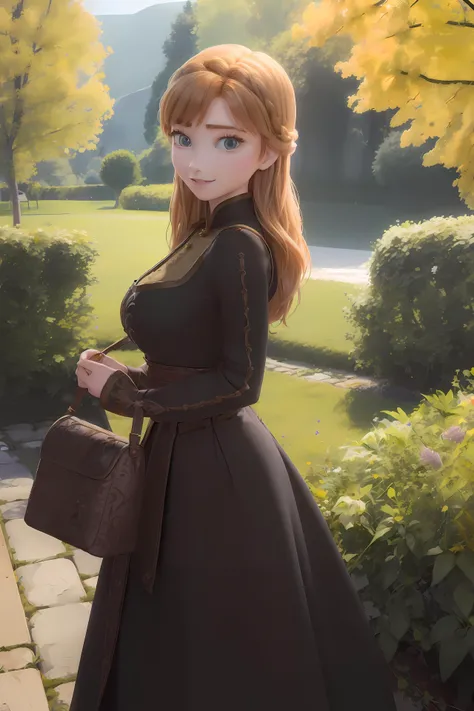 (masterpiece:1.4), (best qualit:1.4), (high resolution:1.4), anna of arendelle, dirndl dress, mile, long hair, looking at viewer, long-sleeved black tunic, shoulder bag, outdoors,Huge breasts,<lora:anna_of_arendelle_v21:0.8> <lora:dirndl:0.5> <lora:HugeASS:0.5>