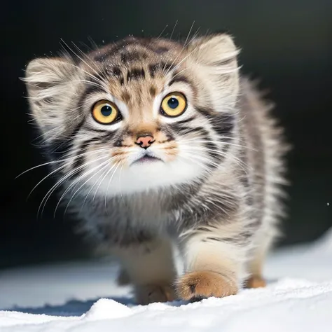 cut tusuncub walking in the snow, blurry, looking at viewer, depth of field, blurry background, full body, solo, (cute and lovely:1.4), Beautiful and realistic eye details, perfect anatomy, (Nonsense:1.4), (pure background:1.4), Centered-Shot, realistic photo, photograph, 4k, hyper detailed, DSLR, 24 Megapixels, 8mm Lens, Full Frame, film grain, Global Illumination, (studio Lighting:1.4), Award Winning Photography, diffuse reflection, ray tracing,,<lora:/home/aistudio/outputs/lora/TUSUN:1>