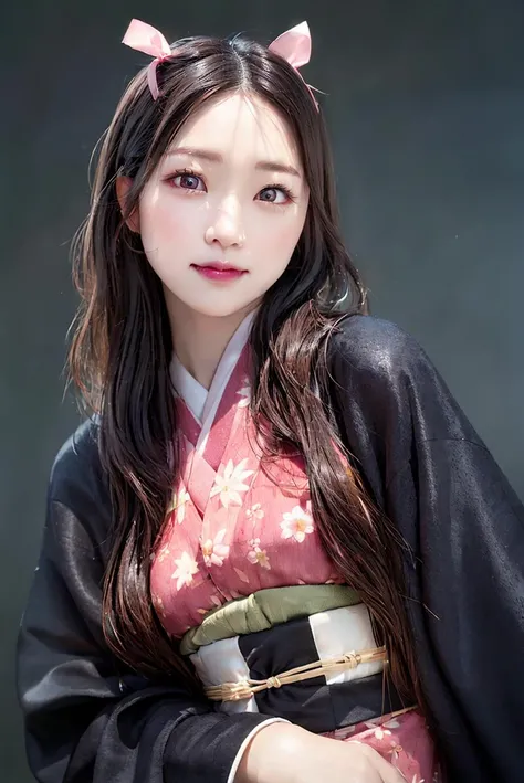 masterpiece, (photorealistic:1.5), realistic eyes, asian woman, best quality, beautiful lighting, professional lighting, photon mapping, radiosity, physically-based rendering,
kamado nezuko, 1girl, black hair, forehead, hair ribbon, japanese clothes, kimono, long hair, multicolored hair, open mouth, pink eyes, pink kimono, pink ribbon, ribbon, smile, very long hair, sky, ((aged up)),
(RAW photo, 8k uhd, film grain) <lora:kamado_nezuko_offset:1> <lora:JapaneseDollLikeness_v15:1>