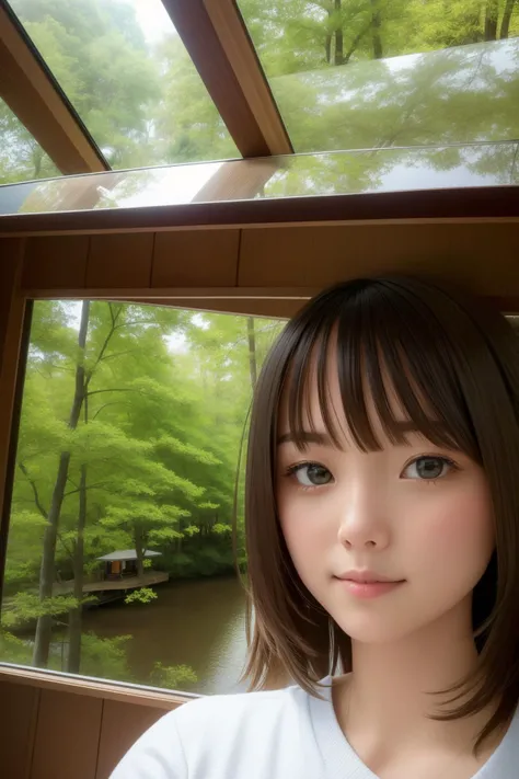 medium close-up shot of a Liquid Honda, inside a Treehouse, nature art by Mark Catesby, portrait, nature-inspired, idyllic