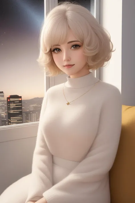Pencil painting, Spellbinding Bichon Frise, warm background, at Twilight, Cosy, Astropunk, (by Mark Lovett:0.8)