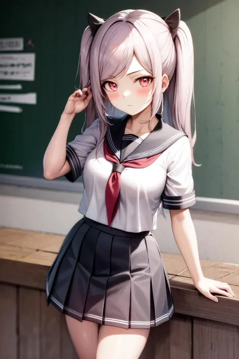 masterpiece, best quality, highres, 1girl hair ornament <lora:alexia_midgar_no_outfit:1> serafuku, school uniform, pleated skirt