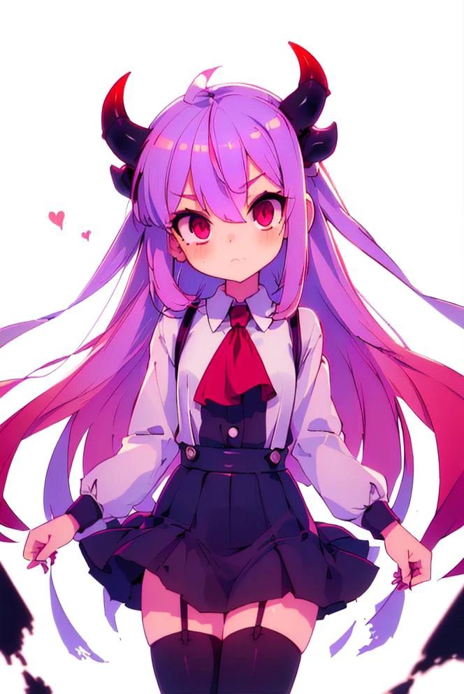 (best quality, masterpiece, hires), <lora:Arco_-_Marco_and_the_Galaxy_Dragon:0.8>, arco, lilac hair, horns, red eyes, dip dye, suspender skirt, ascot, thighhighs, garter straps, ((toon))