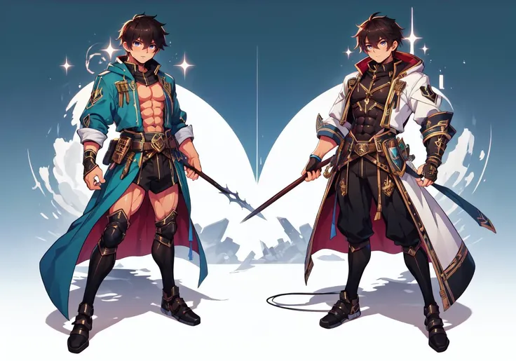 masterpiece, best quality, illustration, highres, absurdres, ultradetailed, highly detailed eyes, shiny, shiny skin, bright eyes, full body, multiple boys, muscular male, powerful (black theme:1.10)