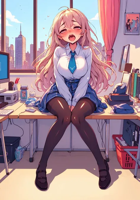 (1 girl, shiny fabric, office lady, pantyhose, blushing, 1girl, blushing, moaning, ahegao:1.10), tight clothing, masterpiece, masterpiece, best quality, illustration, full body, city