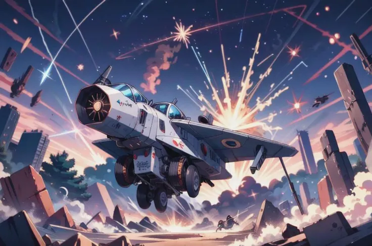 action shot, dogfight, flying, thrusters, explosion, laser, starfighter, futuristic, glowing, space, stars, (masterpiece:1.2), hires, ultra-high resolution, 8K, high quality, (sharp focus:1.2), clean, crisp, cinematic