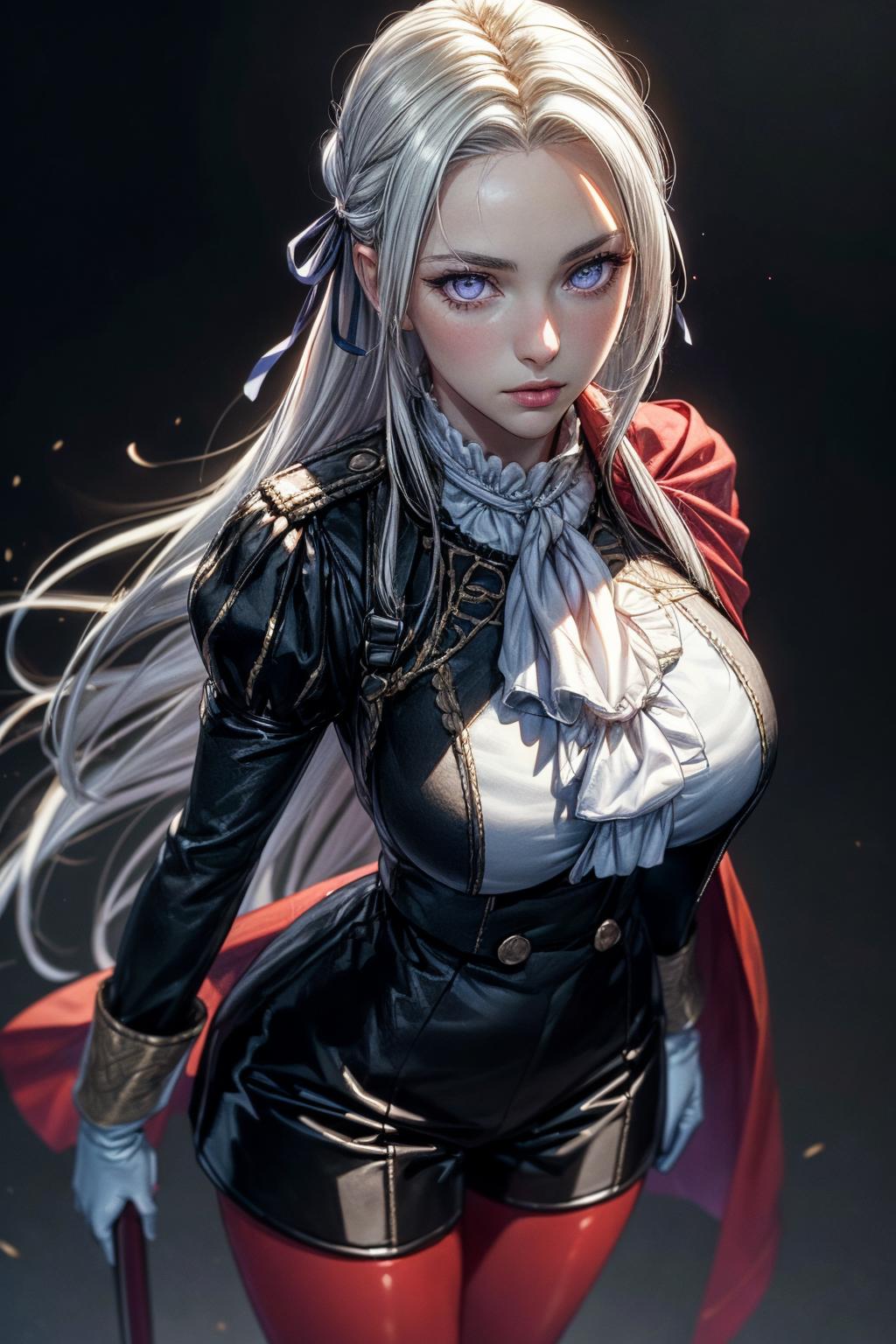 A woman in a black and red outfit holding a sword - SeaArt AI