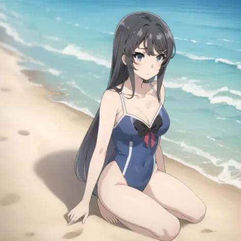 seishun-mai, swimsuit, black hair, long hair, blue eyes, collarbone, full body, medium breasts, solo, 1girl, outdoors <lora:seishun-mai-000003:0.8>