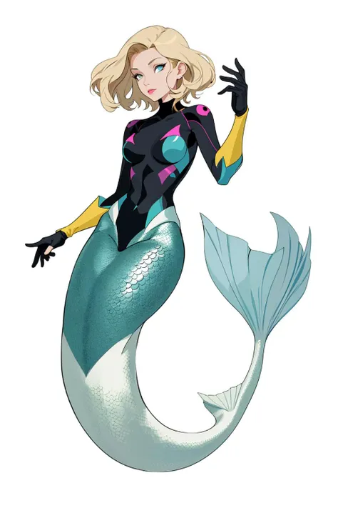 <lora:Mermaid:0.70> woman, short blonde hair, mermaid waves, scales, mermaid, underwater, sorcerer's magic gloves <lora:hyperdetailer_v095:0.3>, Vector art, Vivid colors, Clean lines, Sharp edges, Minimalist, Precise geometry, Simplistic, Smooth curves, Bold outlines, Crisp shapes, Flat colors, Illustration art piece, High contrast shadows, Technical illustration, Graphic design, Vector graphics, High contrast, Precision artwork, Linear compositions, Scalable artwork, Digital art