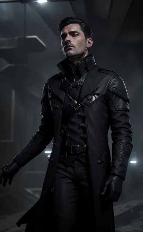 <lora:KTemplar-10:0.8> KTemplar, investigator man wearing black coat and (pants:1.1), (masterpiece:1.3), (best quality:1.3), beautiful, (intricate details), unity 8k wallpaper, ultra detailed, beautiful, aesthetic, perfect lighting