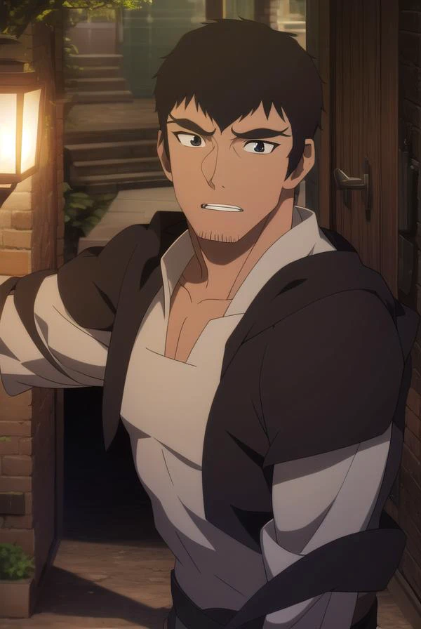 davion, <lyco:davionv2-lyco-nochekaiser:1>,
davion, short hair, black hair, dark skin, (black eyes:1.5), dark-skinned male, facial hair, thick eyebrows, stubble, sideburns,
BREAK shirt, white shirt, muscular, pectorals, muscular male, bara, mature male, pectoral cleavage,
BREAK looking at viewer,
BREAK outdoors,
BREAK <lyco:GoodHands-beta2:1>, (masterpiece:1.2), best quality, high resolution, unity 8k wallpaper, (illustration:0.8), (beautiful detailed eyes:1.6), extremely detailed face, perfect lighting, extremely detailed CG, (perfect hands, perfect anatomy),