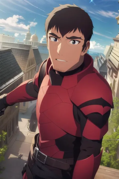 davion, <lyco:davionv2-lyco-nochekaiser:1>,
davion, short hair, black hair, dark skin, (black eyes:1.5), dark-skinned male, facial hair, thick eyebrows, stubble, sideburns,
BREAK gloves, black gloves, belt, armor, red armor,
BREAK looking at viewer,
BREAK outdoors,
BREAK <lyco:GoodHands-beta2:1>, (masterpiece:1.2), best quality, high resolution, unity 8k wallpaper, (illustration:0.8), (beautiful detailed eyes:1.6), extremely detailed face, perfect lighting, extremely detailed CG, (perfect hands, perfect anatomy),