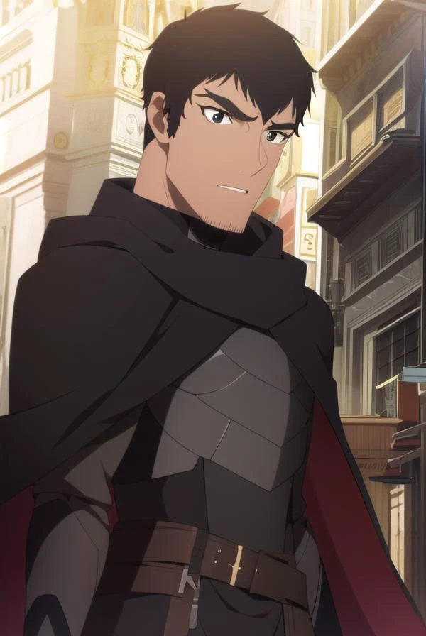 davion, <lyco:davionv2-lyco-nochekaiser:1>,
davion, short hair, black hair, dark skin, (black eyes:1.5), dark-skinned male, facial hair, thick eyebrows, stubble, sideburns,
BREAK gloves, black gloves, belt, cape, armor, red armor, cloak, black cape,
BREAK looking at viewer,
BREAK outdoors,
BREAK <lyco:GoodHands-beta2:1>, (masterpiece:1.2), best quality, high resolution, unity 8k wallpaper, (illustration:0.8), (beautiful detailed eyes:1.6), extremely detailed face, perfect lighting, extremely detailed CG, (perfect hands, perfect anatomy),