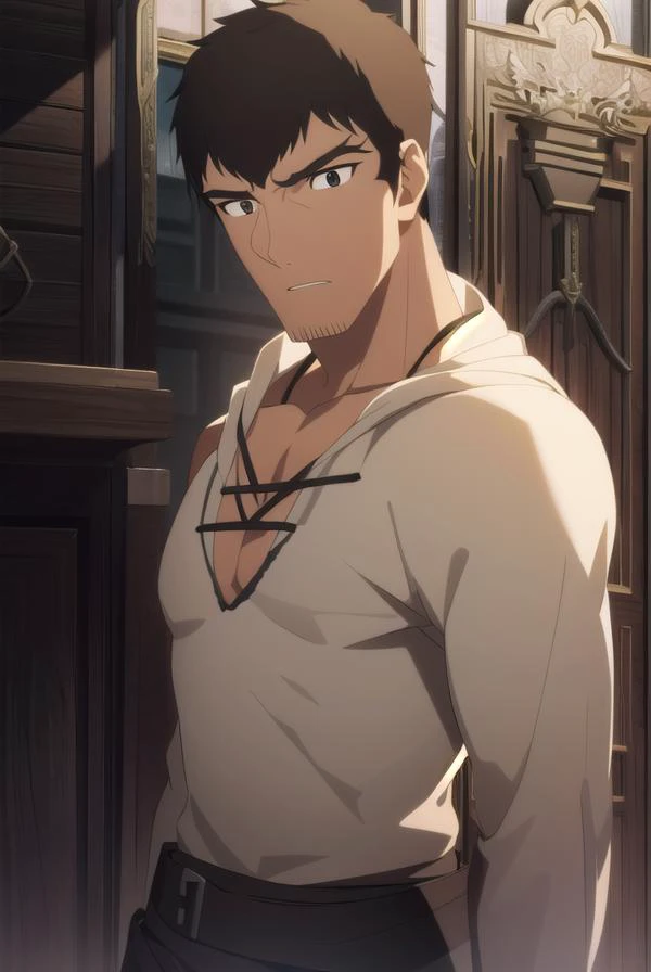 davion, <lyco:davionv2-lyco-nochekaiser:1>,
davion, short hair, black hair, dark skin, (black eyes:1.5), dark-skinned male, facial hair, thick eyebrows, stubble, sideburns,
BREAK shirt, white shirt, muscular, pectorals, muscular male, bara, mature male, pectoral cleavage,
BREAK looking at viewer,
BREAK outdoors,
BREAK <lyco:GoodHands-beta2:1>, (masterpiece:1.2), best quality, high resolution, unity 8k wallpaper, (illustration:0.8), (beautiful detailed eyes:1.6), extremely detailed face, perfect lighting, extremely detailed CG, (perfect hands, perfect anatomy),