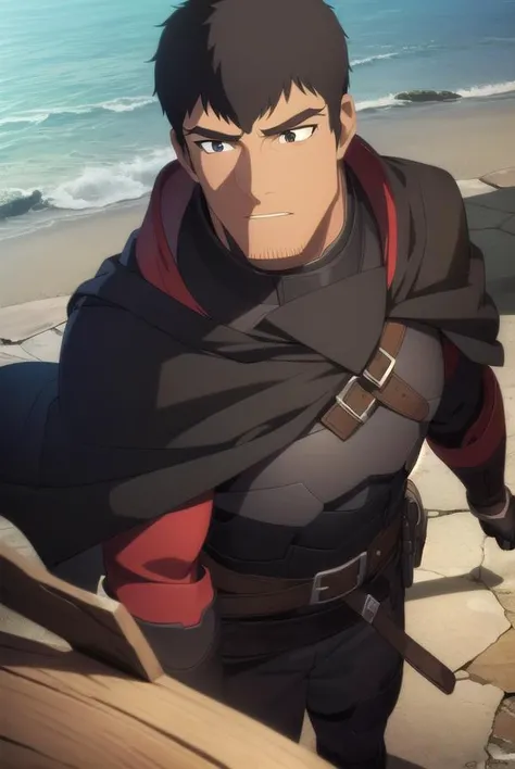 davion, <lyco:davionv2-lyco-nochekaiser:1>,
davion, short hair, black hair, dark skin, (black eyes:1.5), dark-skinned male, facial hair, thick eyebrows, stubble, sideburns,
BREAK gloves, black gloves, belt, cape, armor, red armor, cloak, black cape,
BREAK looking at viewer,
BREAK outdoors,
BREAK <lyco:GoodHands-beta2:1>, (masterpiece:1.2), best quality, high resolution, unity 8k wallpaper, (illustration:0.8), (beautiful detailed eyes:1.6), extremely detailed face, perfect lighting, extremely detailed CG, (perfect hands, perfect anatomy),