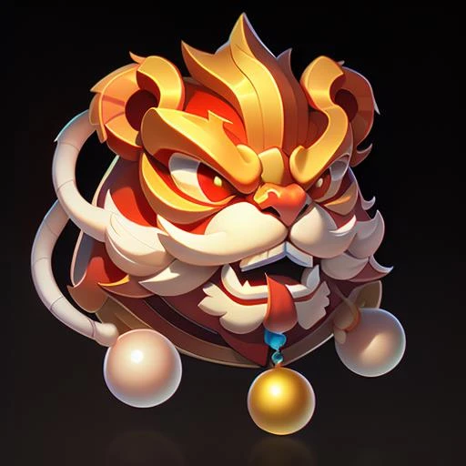 zhongguofeng, game icon institute, game icon, a cartoon lion with a ball, gradient background, gradient, Wake the lion, Chinese style, solo<lora:game icon institute_chinesestyle_v2-000016:0.8>
