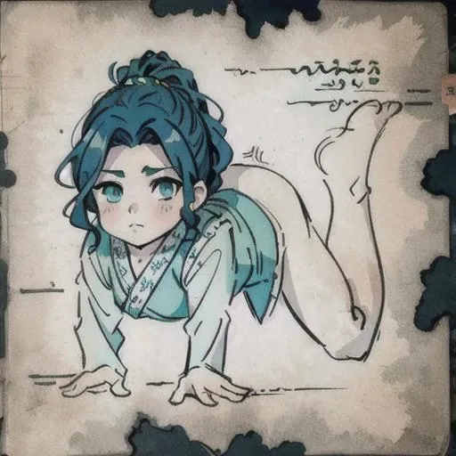 1boy, (Highest picture quality), (Master's work), (ultra-detailed), (Detailed eye description:1.2), (masterpiece, best quality, highres), solo,full body, <lora:MeiLanV2:1>, green eyes, (dark blue hair:1.3), curly hair. ponytail, green clothes, hanfu, <lora:DoroV13:0.8> doro, creature, chibi, ;3, no humans, <lora:Necronomicon:0.8> Necronomicon Sketch, <lora:CthulhuMythosArtbook:0.8> cthulhumythosartbook
