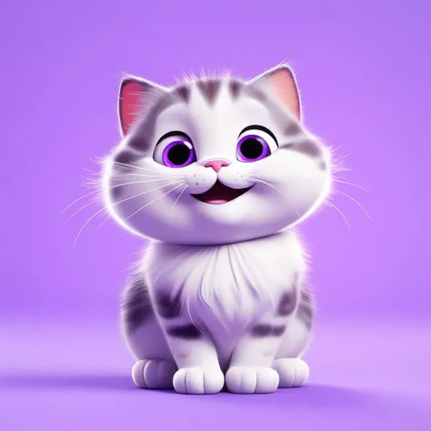 Close-up: happy cat, cute, cartoon, minimalism, HD, 8K, light purple gradient background,