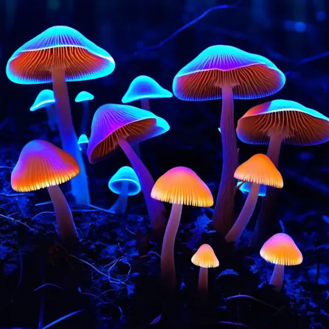 beautiful glowing mushrooms, incredible, bioluminescent
