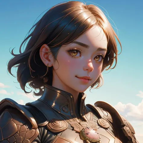 1girl, by Julio Shimamoto, Gil Elvgren, Cosplay Photograph,close up of a good-looking [Pig| Turtle] with Bronze details, Sun in the sky, Happy, intricate details, Cold Lighting, HDR, Samsung Galaxy, F/8