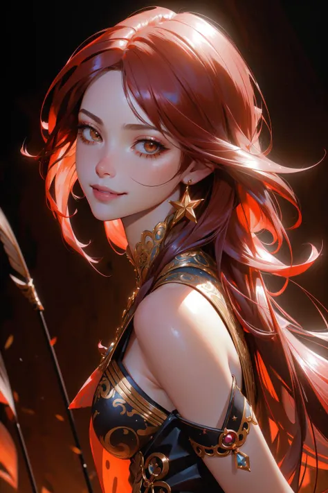 1girl, masterwork 8k professional, Rococo, insane details, Studio shot of a Skilled Vengeful slight Pirate (Woman:1.3) , she is Fire skin, she is smirking, Fashionista, the Woman has Wet hair, the Woman has a Smiling Sci-fi Maroon and Mustard Anklet, Mechanical Arms and Ring, spring reeds and woods, Stars in the sky, shallow depth of field, Overdetailed art, Lonely, back-light, L USM, Sepia filter, cinematic, stylized, intricate detailed face, pale skin, hyperdetailed, trending on artstation