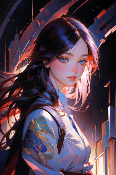 1girl, (detailed art by Art Fitzpatrick:1.0) and (Mort Künstler:0.7) and (Jean Delville:0.9) , [awardwinning, hyper detailed, Aerial View of a Scrumptious Techno ("Dark Skies":1.3) , surreal, Classical background, desolate indoors and garden, at Sunset, soft focus, Realistic, Zen, Gadgetpunk, Ethereal Lighting, Circular polarizer, Monochrome, full of Lavender, Paint splotches, wallpaper, High quality::16]