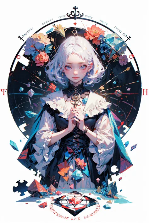 ((best quality, masterpiece, absurbres, super-resolution)) Crying actress, Crystal, jigsaw, Magic circle