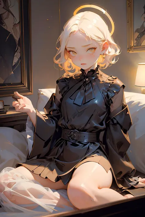 (masterpiece, best quality), female adolescence, shapely, european, amber eyes, folded ears, deviated septum nose, receding jaw, low cheekbones, uneven forehead, oblong face shape, , __bo/chars/haircolor__ curly haircut hair, relief wearing __Bo/clothings/nsfw/female-attire__, boudoir lounge, reclining on a boudoir setting, exuding comfort and intimacy, backlighting, creates a halo effect around characters, giving them a radiant and romantic aura, a community gathering, with people of all ages enjoying games, music, and food