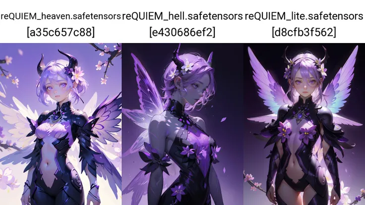 ((best quality)),(ultra high res),absurdres,high detailed,cherry blossom,flower,tree,masterpiece,
solo,fairy,mystical creature,black eyes,(((large pastel purple wings))),full growth,not human,black pupils,arms to the sides,body of purple flowers,(purple-lilac themes:1.5),perspective,(detail:1.3),(mystical creature:1.5),ultra high quality,(flower body:1.6),lush flower chest,miniature body shape,wings,snail horns,(lilac body),blue trees,blue willow behind,backlight,neon,