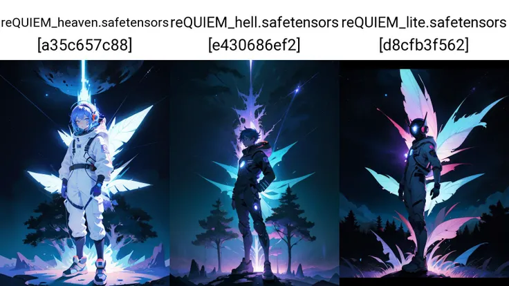 an artist's illustrative illustration of a spacenaut standing on top of a forest,in the style of nightcore,tropical landscapes,vibrant illustrations,purple and blue,illustration,anime art,