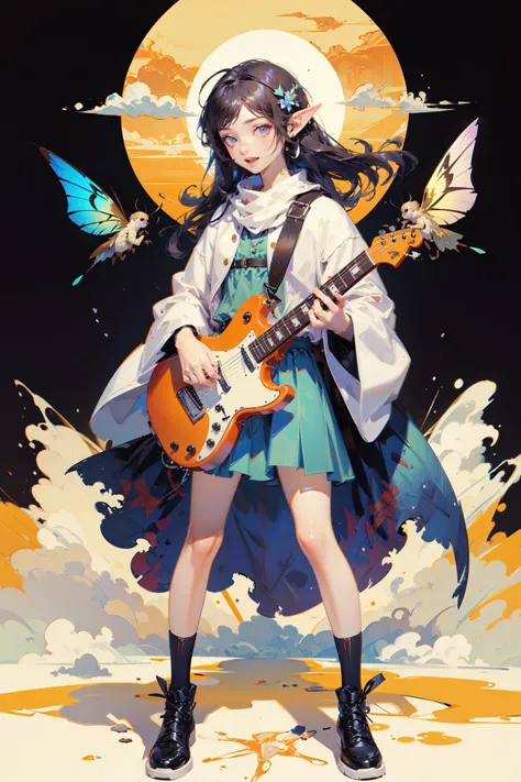 ((best quality, masterpiece, absurbres, super-resolution)) Tsunami, Hieroglyph, pixie, Guitar, Moth, Breeding, Mummy