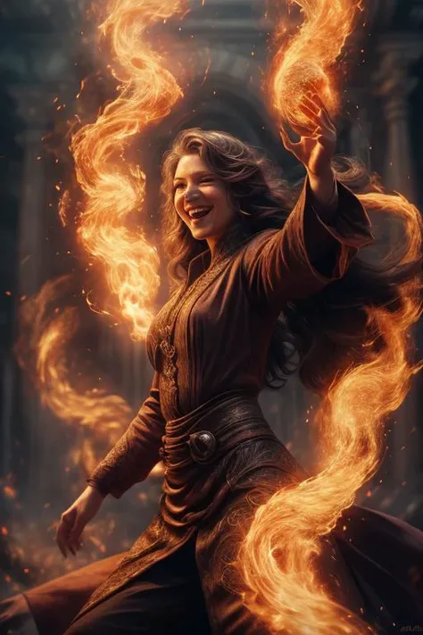 a profestional picutre of leaseydoux , with Slender - A lean and slender figure with gentle curves. , 1girl, <lora:Concept - Pyromancer:0.7> a powerfull wizard, pyromancer , using fire magic, casting fire ball, urning background, Bard's Laughter: Behavior: The character throws her head back in genuine amusement, her laughter contagious. Her movements exude mirth and joy, resonating with those around her., , camera angle wide shot and focus on face, photorealism,unreal 5 daz,perfectly drawed hands,perfectly drawed face,perfect body,extremely detailed artgerm greg rutkowski greg,((ultrasharp)),((masterpiece)),((best quality)),((ultradetailed)),((intricated details)),ultradetailed character,detailed face,intricated face details,<lyco:GoodHands-beta2:1>,extremaly detailed background,perfectly detailed face,character focus,intricated details of face,fFaceDetail <lora:add_detail:0.7> ultra realistic,32k,RAW photo,(high detailed skin:1.2),8k uhd,dslr,soft lighting,high quality,film grain, beautiful and aesthetic,extremely detailed