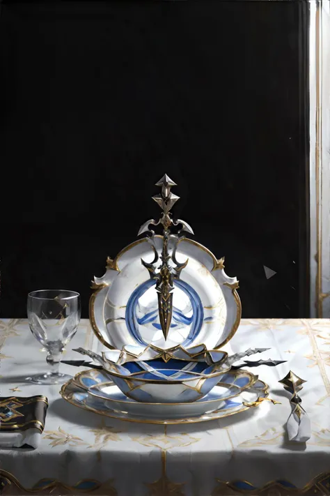 <lora:surrealplate:0.6> plate with a Glaive-guisarme on it, masterpiece, 8k, high resolution, shallow depth of field, sharp focus