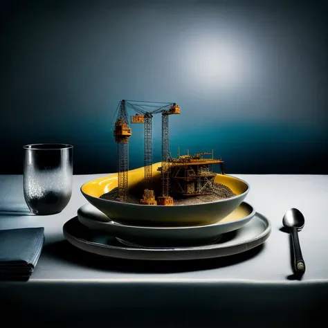 (<lora:surrealPlateLora_v10:1> A plate with construction site), ((opaque background)), masterpiece, 8k