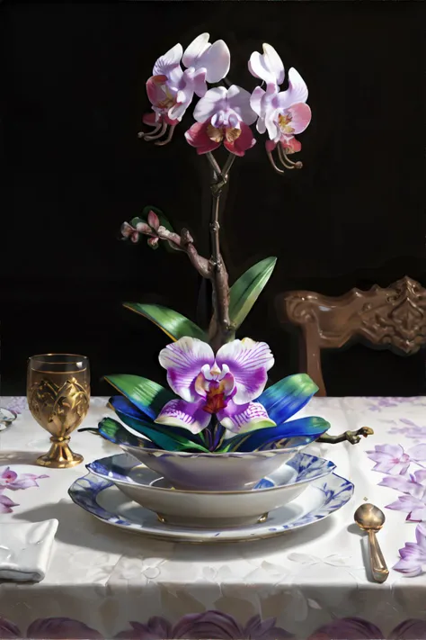 <lora:surrealplate:0.6> plate with a Orchid on it, masterpiece, 8k, high resolution, shallow depth of field, sharp focus