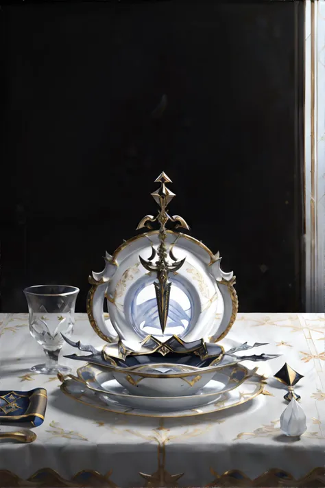 <lora:surrealplate:0.6> plate with a Glaive-guisarme on it, masterpiece, 8k, high resolution, shallow depth of field, sharp focus
