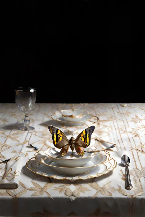 <lora:surrealplate:0.6> plate with a Moth on it, masterpiece, 8k, high resolution, shallow depth of field, sharp focus